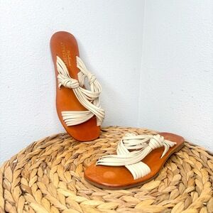 Matisse Anthropologie Beige Sandals | Knotted Straps Brown Sole Flat Minimal 7